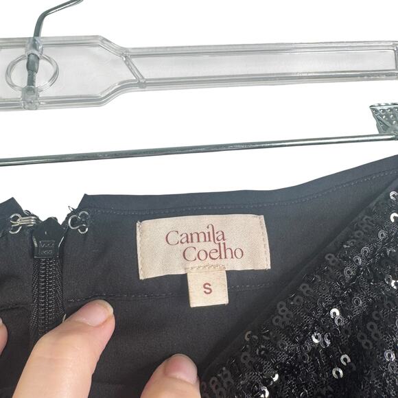 Camila Coelho Calvin Matching Set Strapless Crop Top & Pants Sequin Black Small - Picture 12 of 15